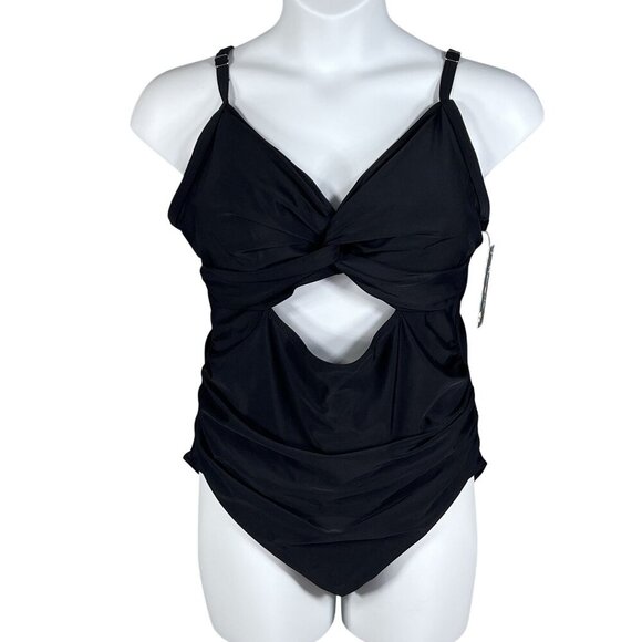 NWT Blooming Jelly Women 3XL Swimsuit Black One Piece Cutout Twist Front Beachy - Picture 1 of 13